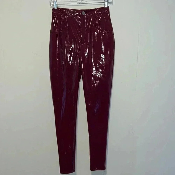 Misguided Burgundy Vinyl Pants J20 - Picture 1 of 5